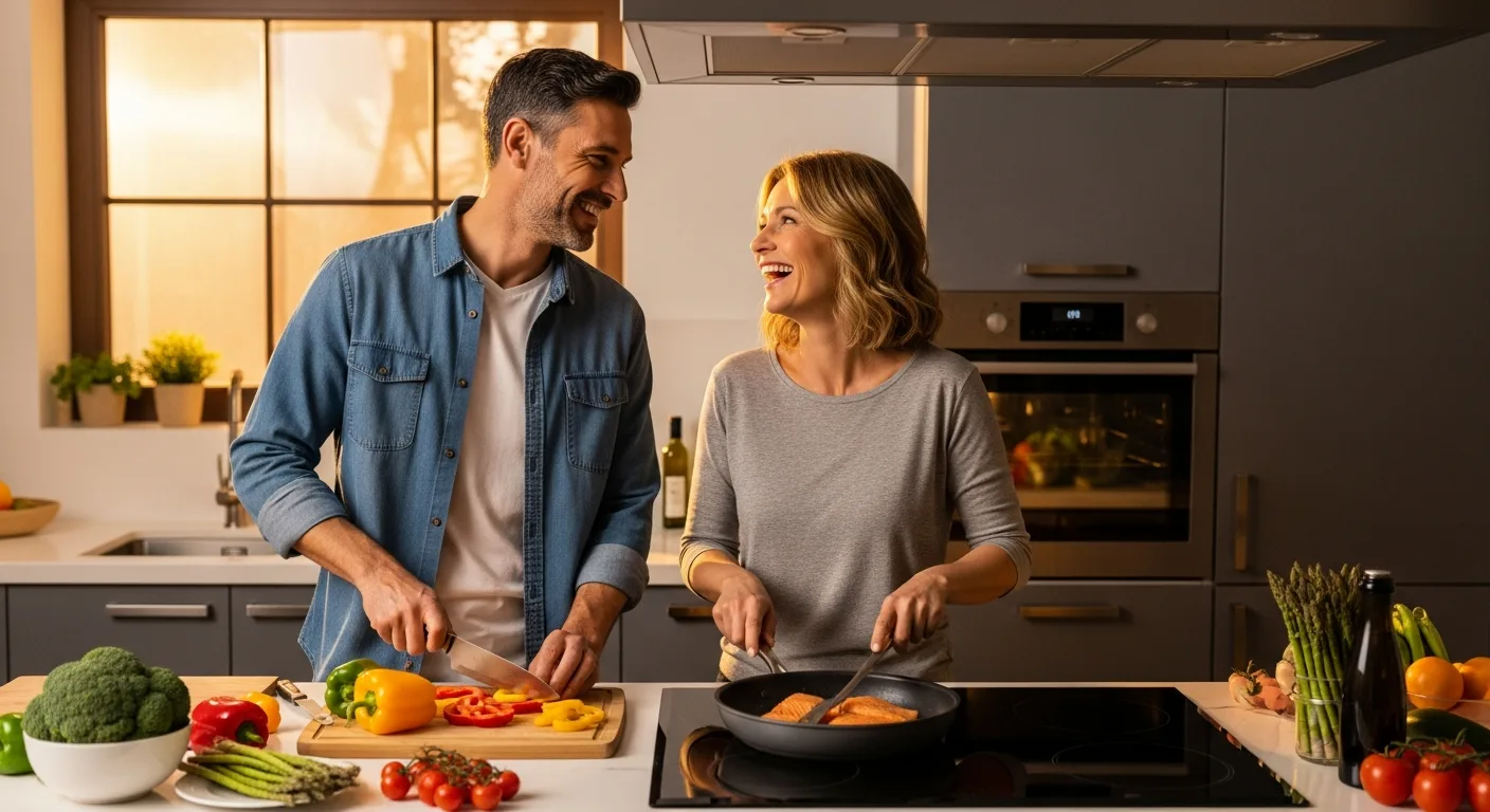 Couple preparing keto meal together