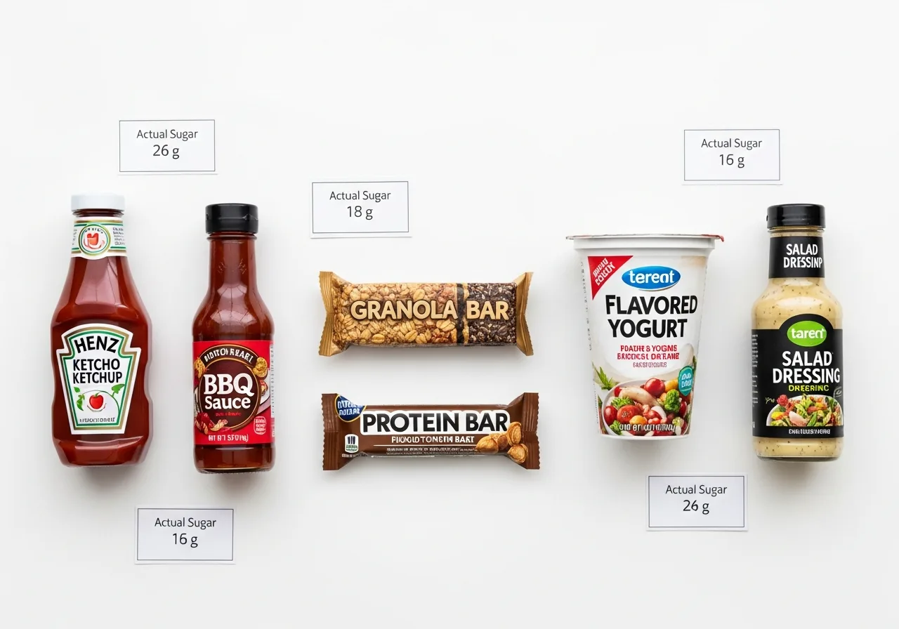 Common grocery products revealing hidden sugar content