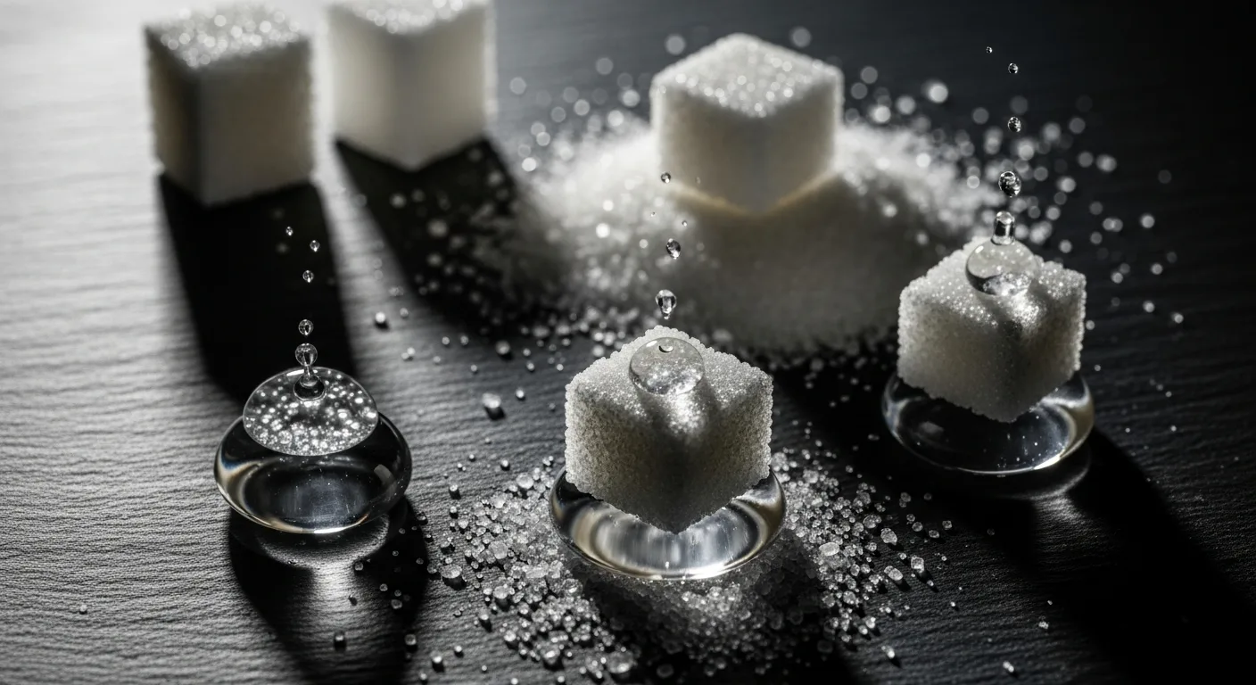 Sugar cubes dissolving in water with dramatic lighting