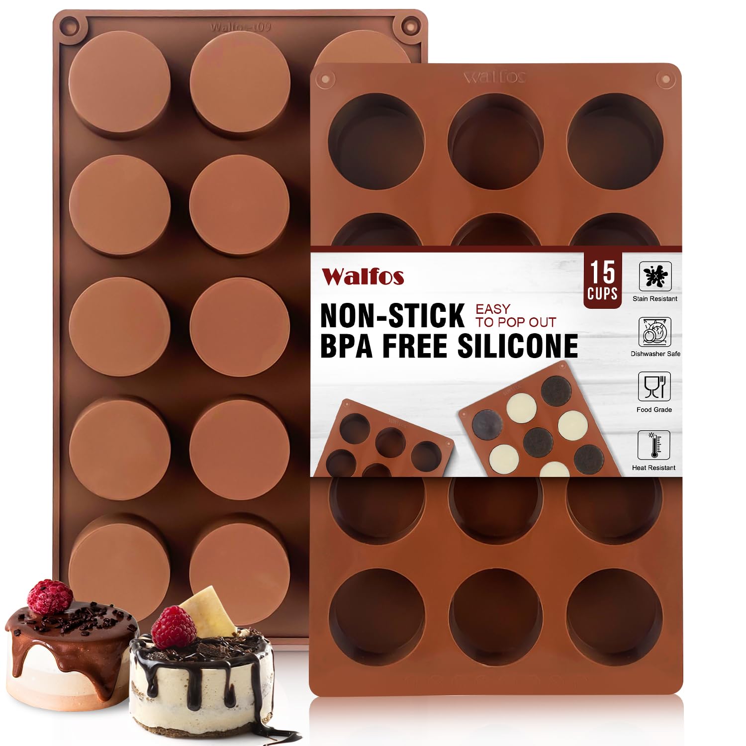 Walfos Silicone Fat Bomb Molds - 15 Cavity, 2 Pack